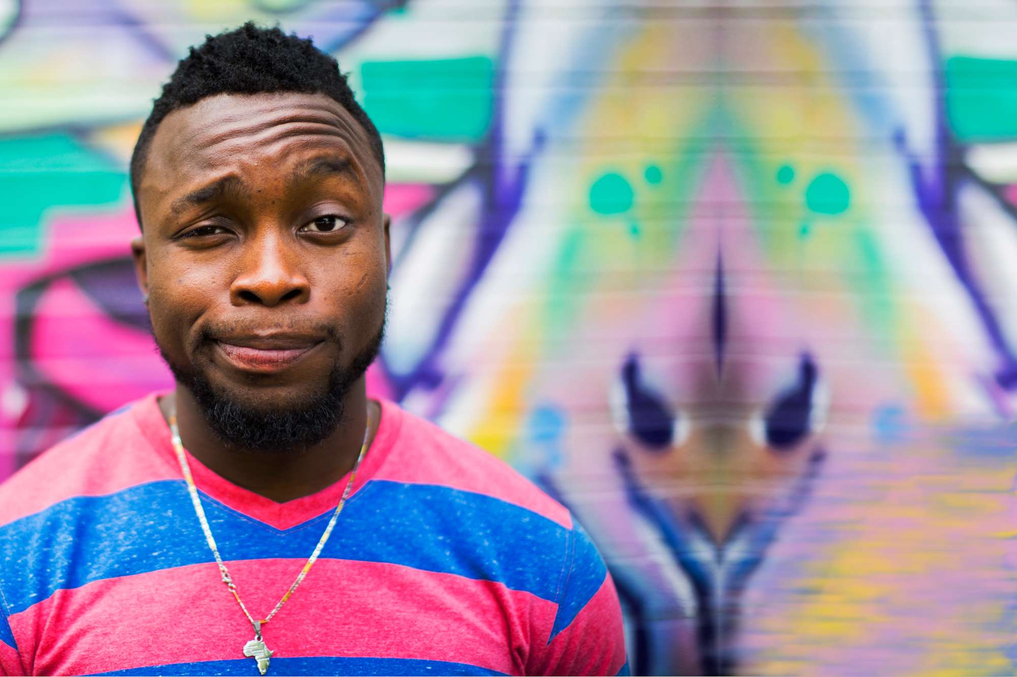 Personal loans client with pondering expression